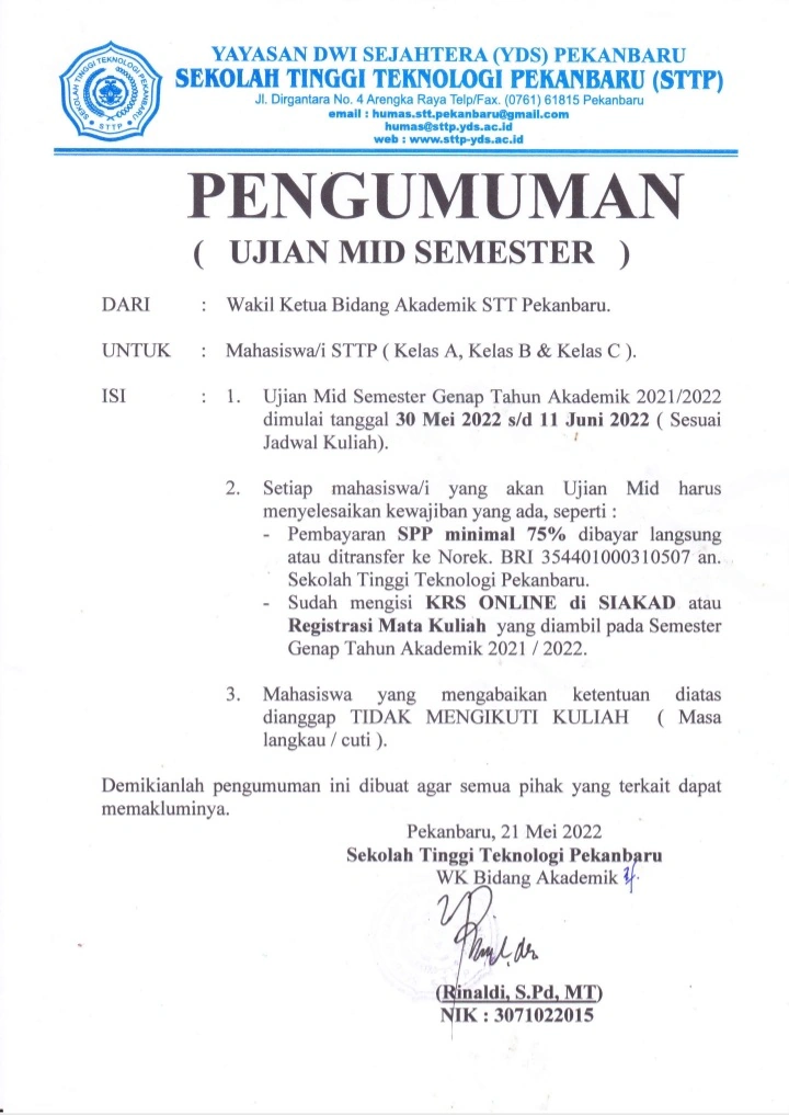 Ujian Mid Semester Genap Tahun Akademik 2021/2022.